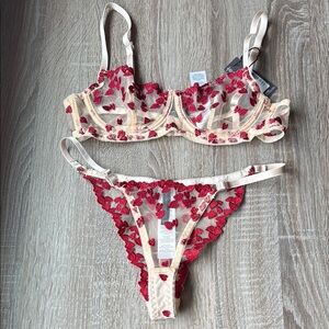 Pretty Little Thing Red Hearts Lace Lingerie Set